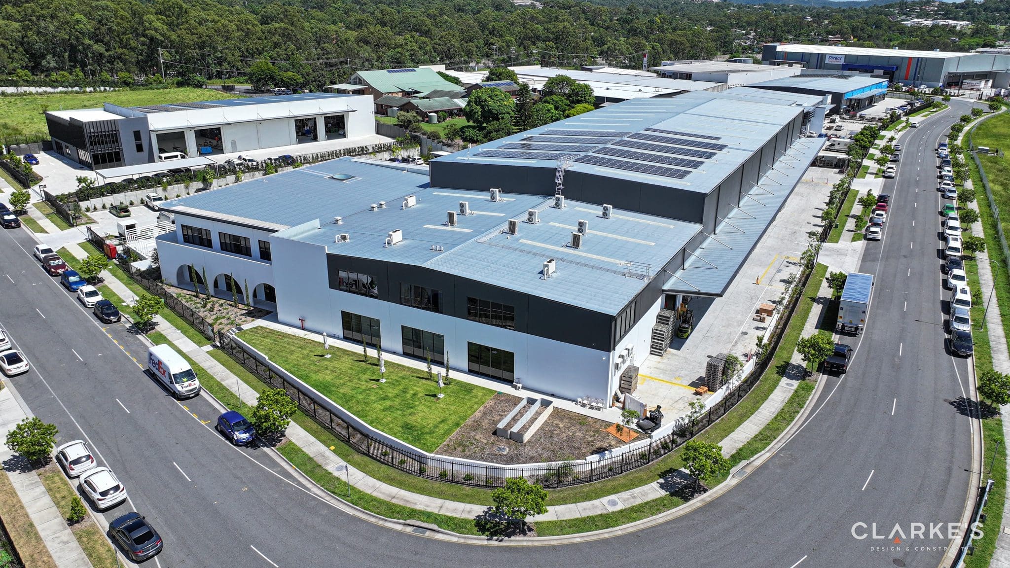 ABI interiors commercial building exterior drone image